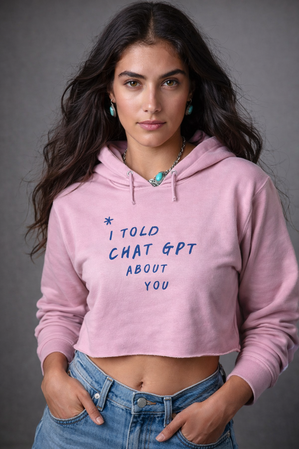 Cloc Out Chat GPT Women’s Crop Hoodie – Pink